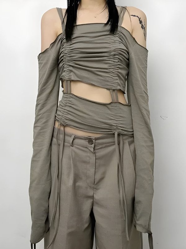 Cut-Out Ruched Long Sleeve Top