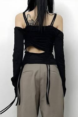 Cut-Out Ruched Long Sleeve Top
