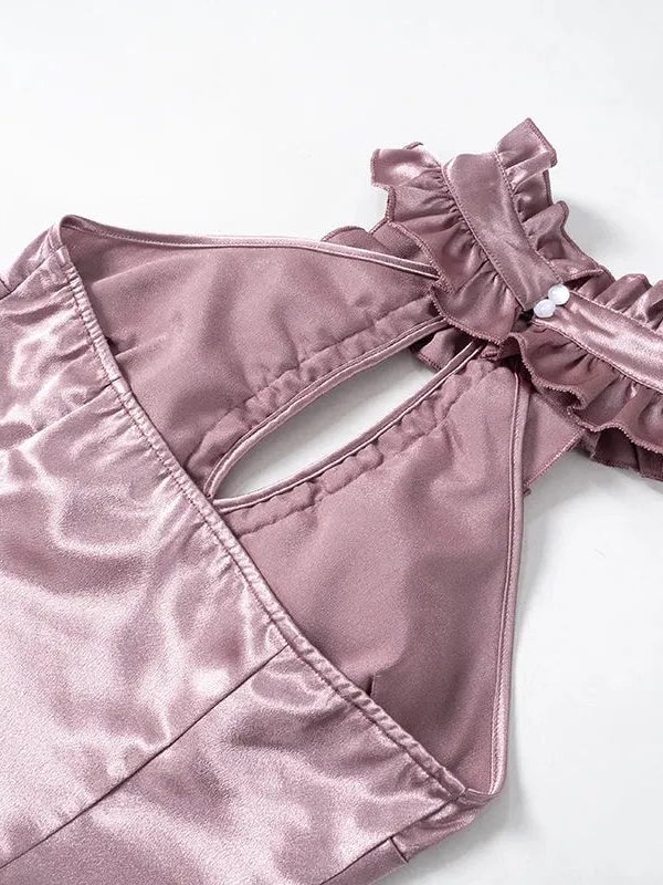 Cut Out Ruffled Halter Neck Top
