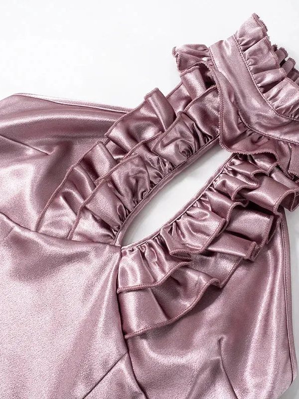 Cut Out Ruffled Halter Neck Top