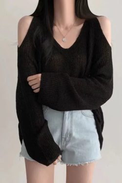 Cut-Out Shoulder Loose Knit Sweater