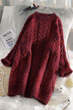 Cute blue Sweater outfits Street Style thick o neck baggy knit dresses