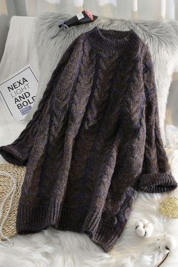 Cute blue Sweater outfits Street Style thick o neck baggy knit dresses