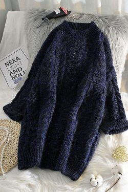 Cute blue Sweater outfits Street Style thick o neck baggy knit dresses