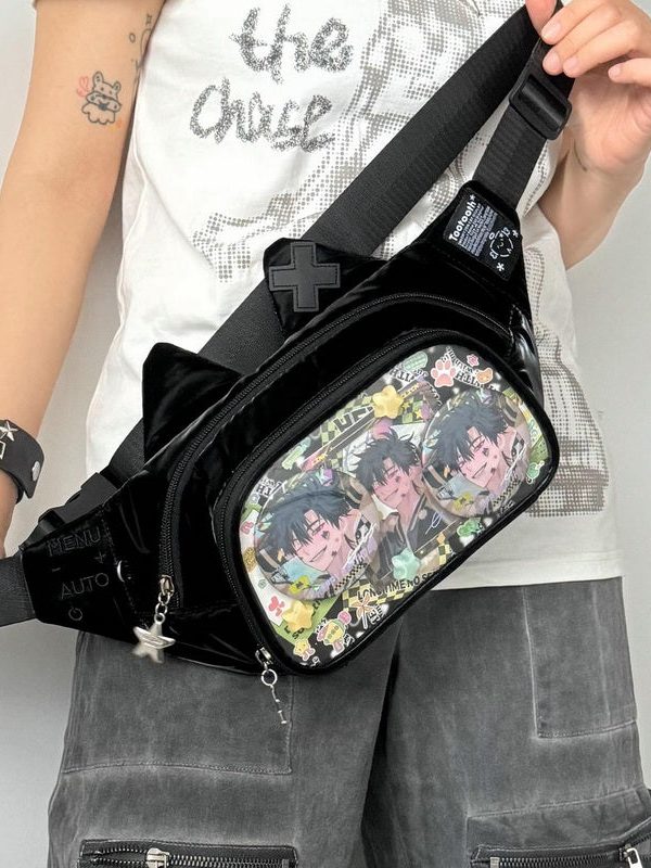 Cute Cat Ita Bag Y2K Style Student Chest Bag
