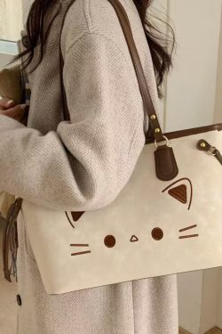 Cute Cate Large Capacity Rivet Faux Leather Satchel Handbag