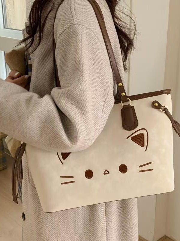 Cute Cate Large Capacity Rivet Faux Leather Satchel Handbag