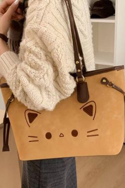 Cute Cate Large Capacity Rivet Faux Leather Satchel Handbag