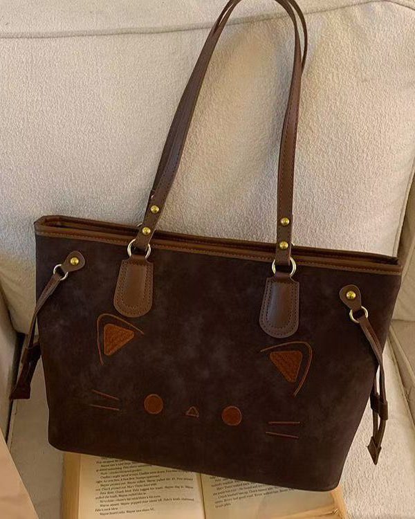 Cute Cate Large Capacity Rivet Faux Leather Satchel Handbag