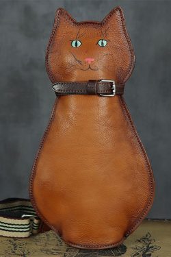 Cute Persian Cat Print Original Design Calf Leather Messenger Bag