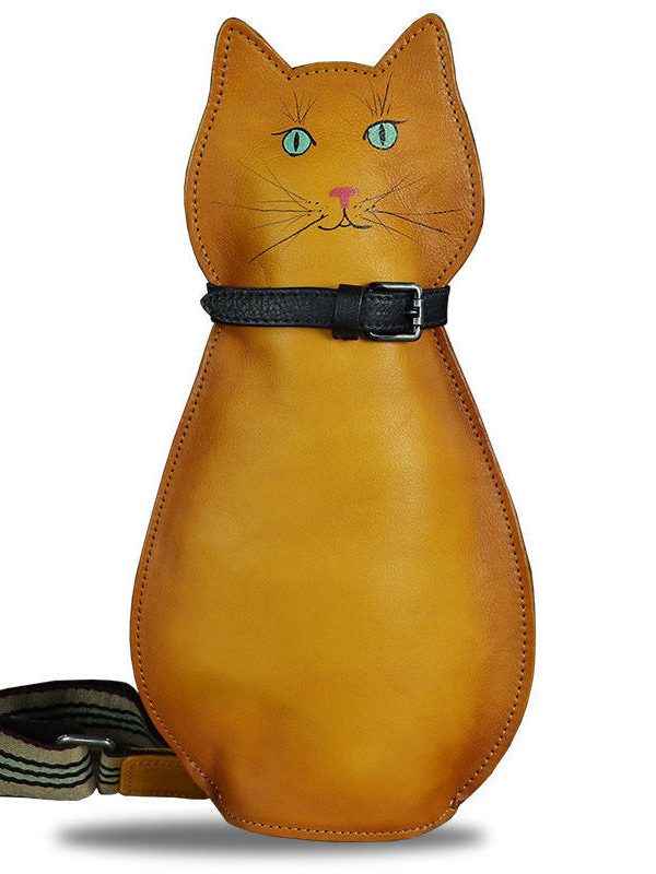 Cute Persian Cat Print Original Design Calf Leather Messenger Bag
