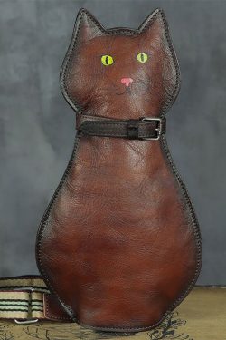 Cute Persian Cat Print Original Design Calf Leather Messenger Bag