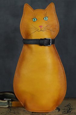 Cute Persian Cat Print Original Design Calf Leather Messenger Bag