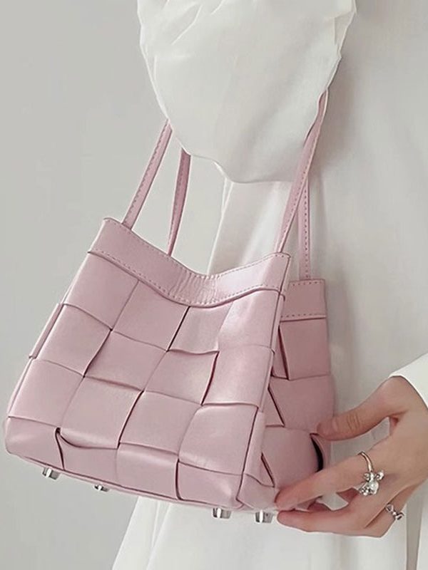 Cute Pink Faux Leather Braid Satchel Handbag