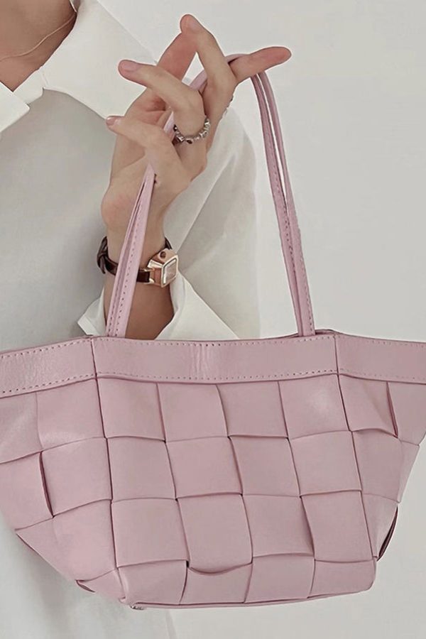 Cute Pink Faux Leather Braid Satchel Handbag