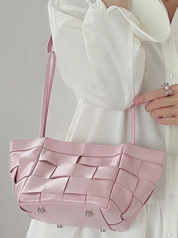 Cute Pink Faux Leather Braid Satchel Handbag