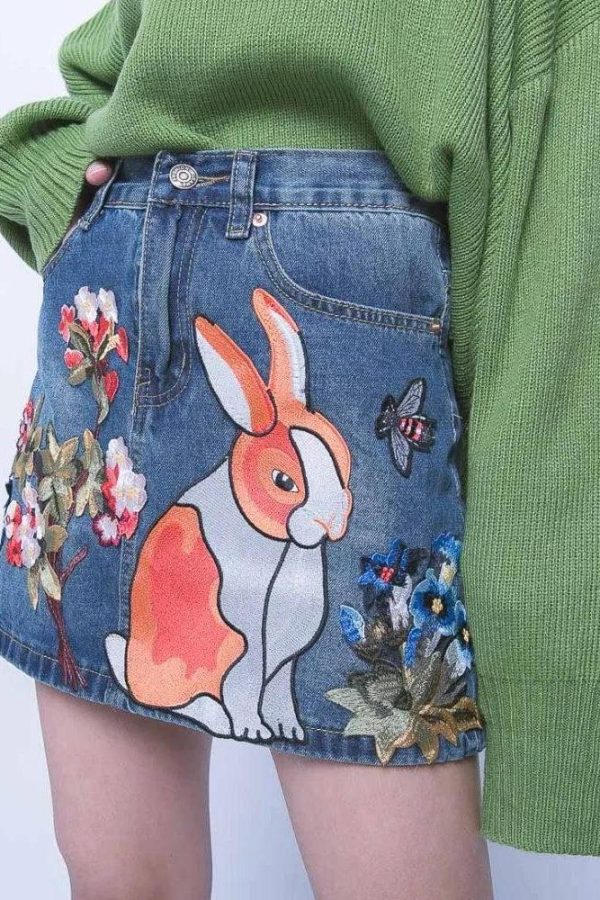 Cute Rabbit Denim Mini Skirt