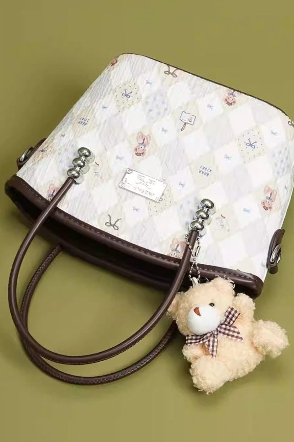Cute White Jacquard Solid Durable Faux Leather Tote Handbag