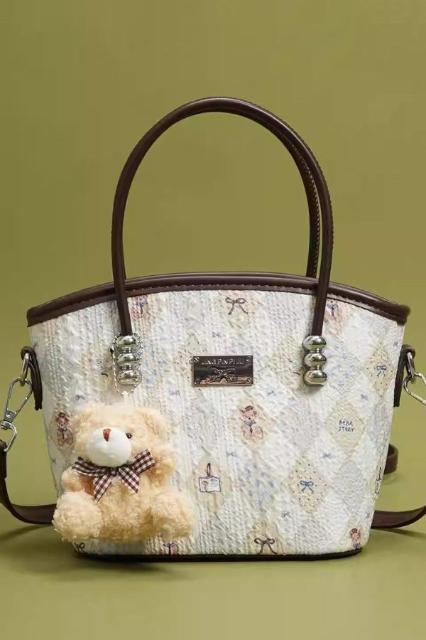 Cute White Jacquard Solid Durable Faux Leather Tote Handbag