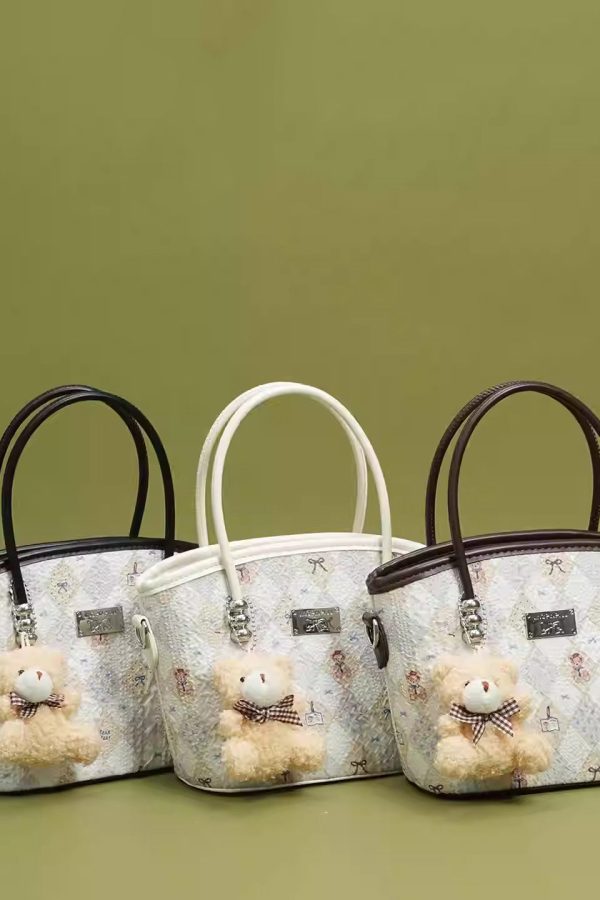 Cute White Jacquard Solid Durable Faux Leather Tote Handbag