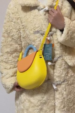 Cute Yellow Solid Durable Faux Leather Versatile Tote Bag