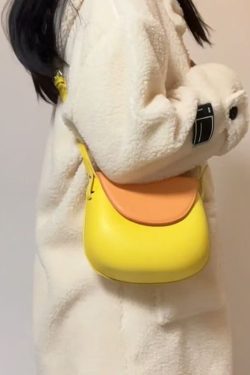 Cute Yellow Solid Durable Faux Leather Versatile Tote Bag