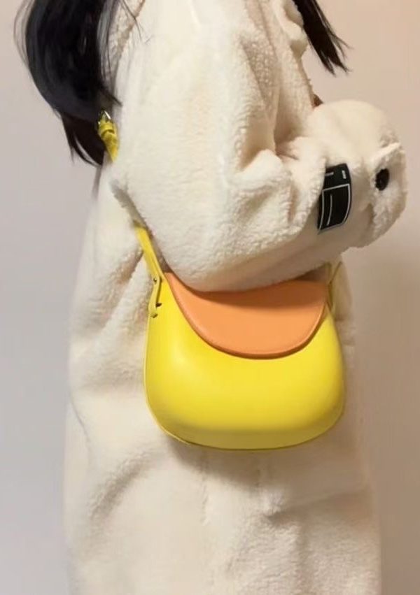 Cute Yellow Solid Durable Faux Leather Versatile Tote Bag