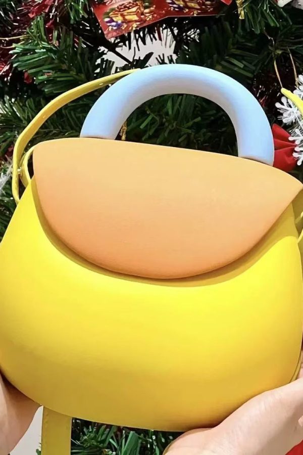Cute Yellow Solid Durable Faux Leather Versatile Tote Bag