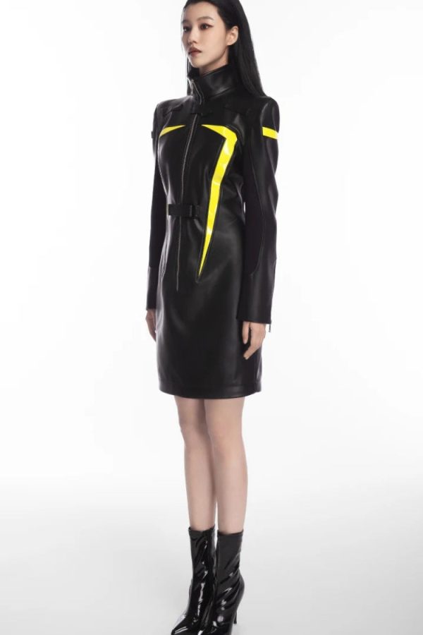 Cyberpunk Faux Leather Maxi Dress