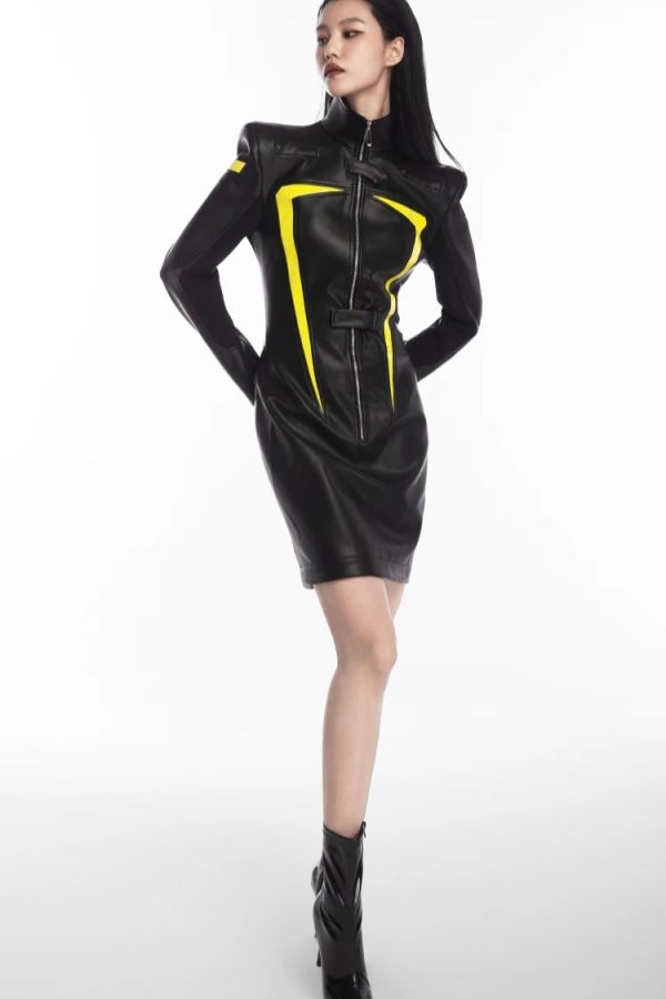 Cyberpunk Faux Leather Maxi Dress