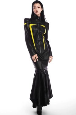 Cyberpunk Faux Leather Maxi Dress