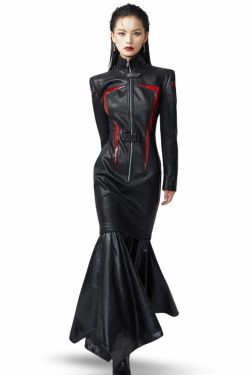 Cyberpunk Faux Leather Maxi Dress