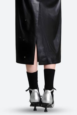 Cyberpunk Faux Leather Midi Dress