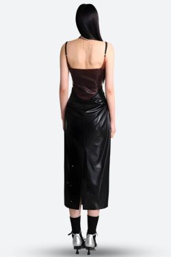 Cyberpunk Faux Leather Midi Dress