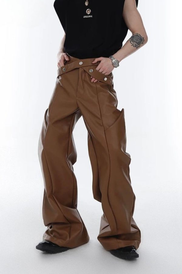 Cyberpunk Faux Leather Wide Leg Pants