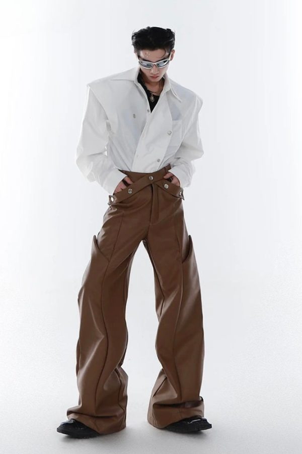 Cyberpunk Faux Leather Wide Leg Pants