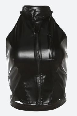 Cyberpunk Faux Leather Zip Up Top
