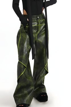 Cyberpunk Forest Faux Leather Pants