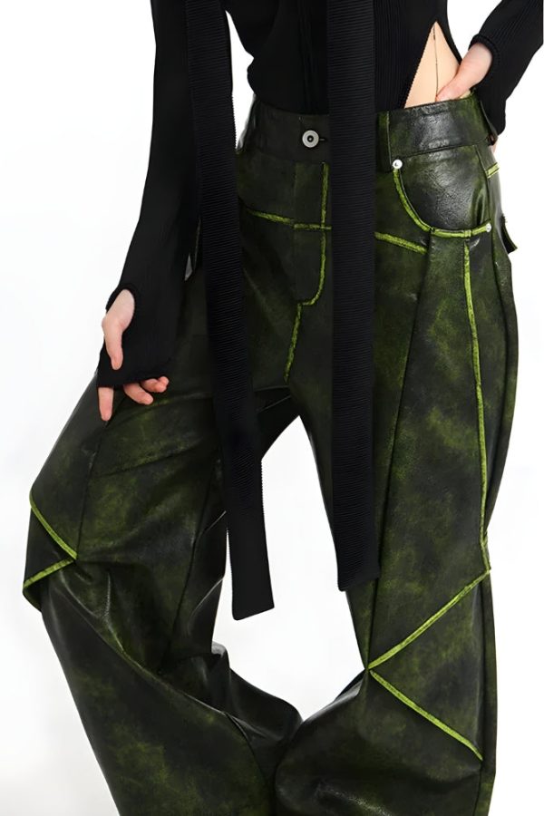 Cyberpunk Forest Faux Leather Pants