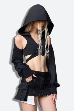 Cyberpunk Hooded Wrap Around Crop Top