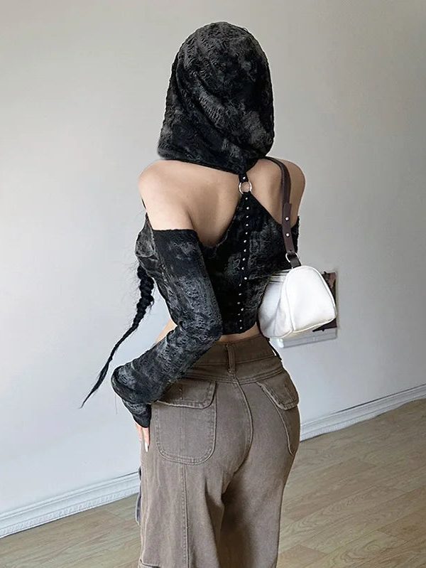 Cyberpunk Off Shoulder Hooded Top