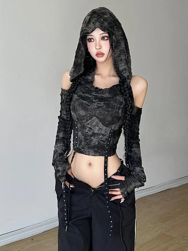 Cyberpunk Off Shoulder Hooded Top