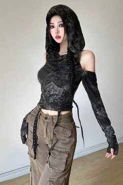 Cyberpunk Off Shoulder Hooded Top