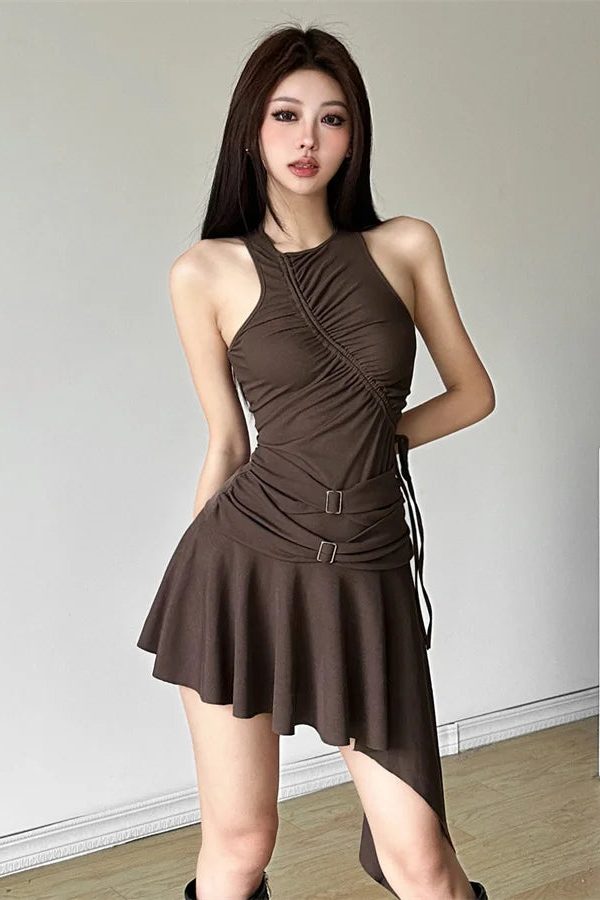 Cyberpunk Ruched Asymmetric Mini Dress