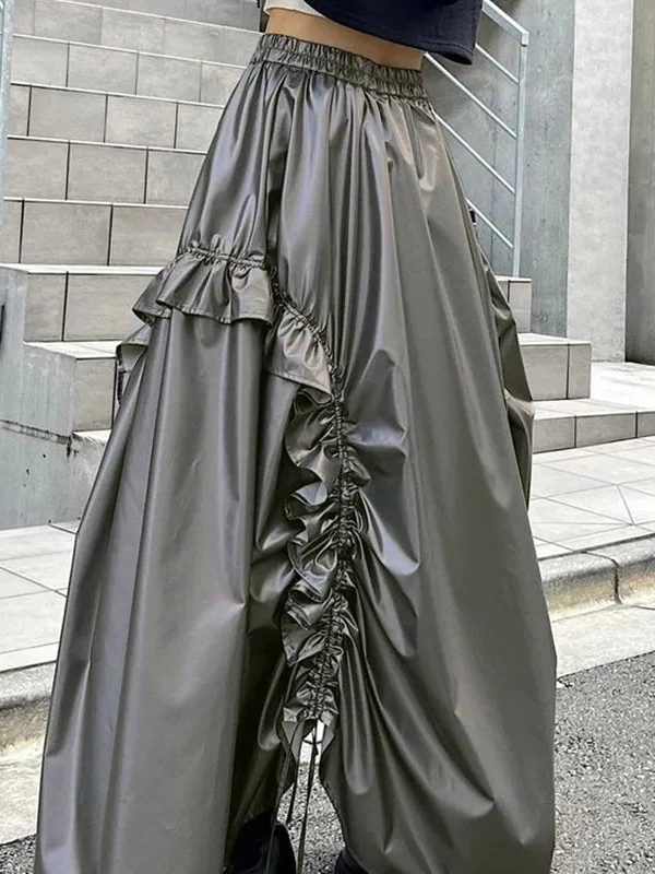 Cyberpunk Ruched Parachute Maxi Skirt