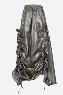 Cyberpunk Ruched Parachute Maxi Skirt