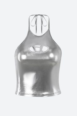 Cyberpunk Silver Halter Neck Top