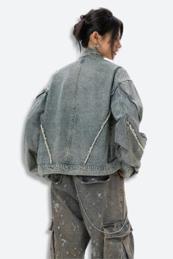 Cyberpunk Zip-Up Denim Jacket