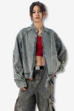 Cyberpunk Zip-Up Denim Jacket
