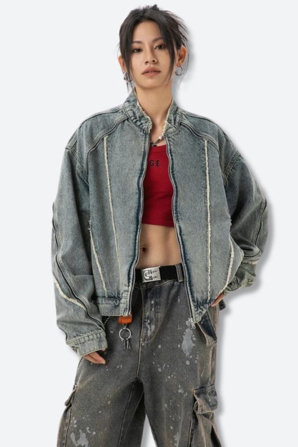 Cyberpunk Zip-Up Denim Jacket